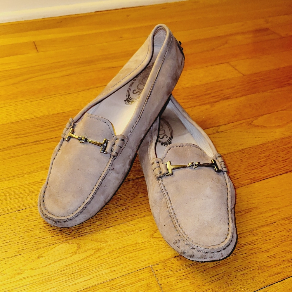 Tod's Taupe Suede Horsebit Loafers